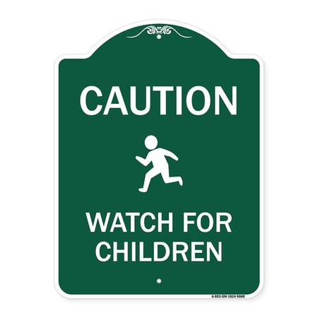 SIGNMISSION Caution Watch For Children Heavy-Gauge Aluminum Architectural Sign, 24" x 18", GW-1824-9860 A-DES-GW-1824-9860